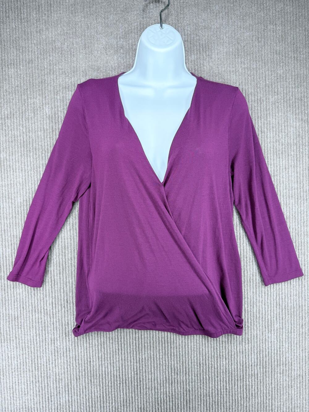 LOFT Purple Faux Wrap 3/4 Sleeve Top Small